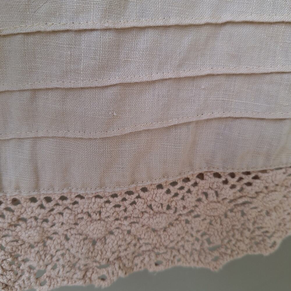 Robert Louis 100% Linen Crochet Trim Mother of Pearl buttons Blouse Shirt Tan M - Picture 7 of 10